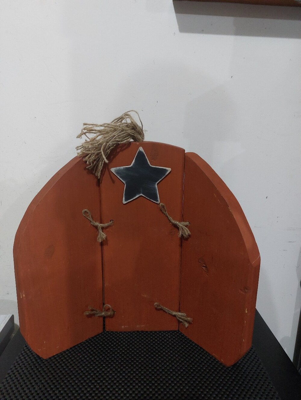 Rust Orange Wooden Star Wall Decor with Rope Accent